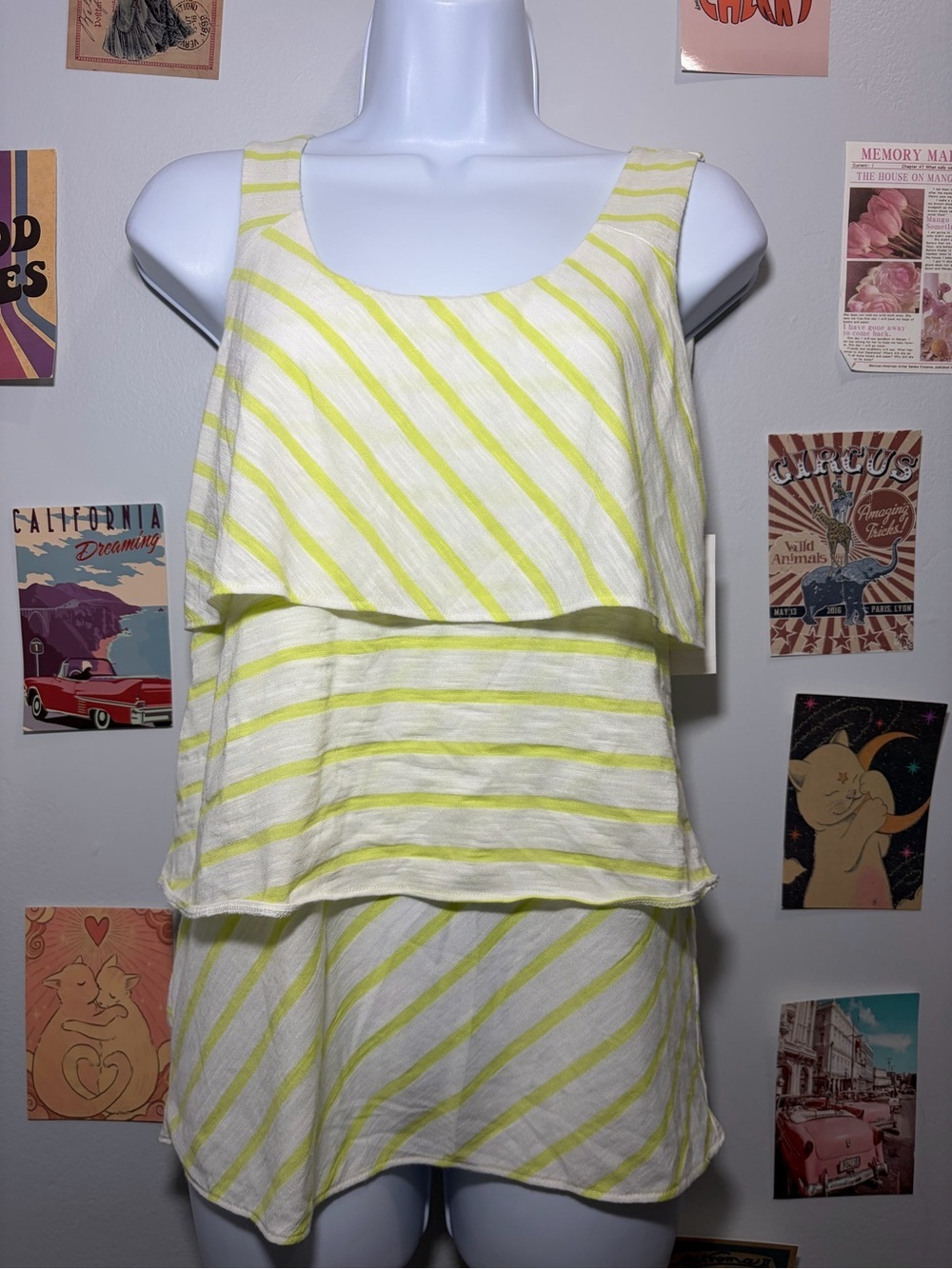 New York & Company Yellow and White Layered Striped Tank